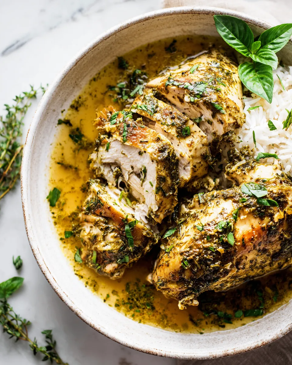 Delicious slow cooker pesto ranch chicken dish, perfect for family dinners and gatherings, featuring tender chicken, rich pesto, and ranch seasoning.