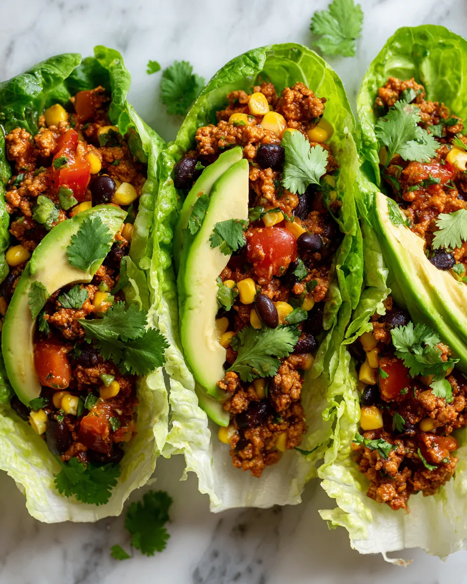 Delicious slow cooker Tex-Mex lettuce wraps made with ground turkey, black beans, and served in crisp lettuce leaves.