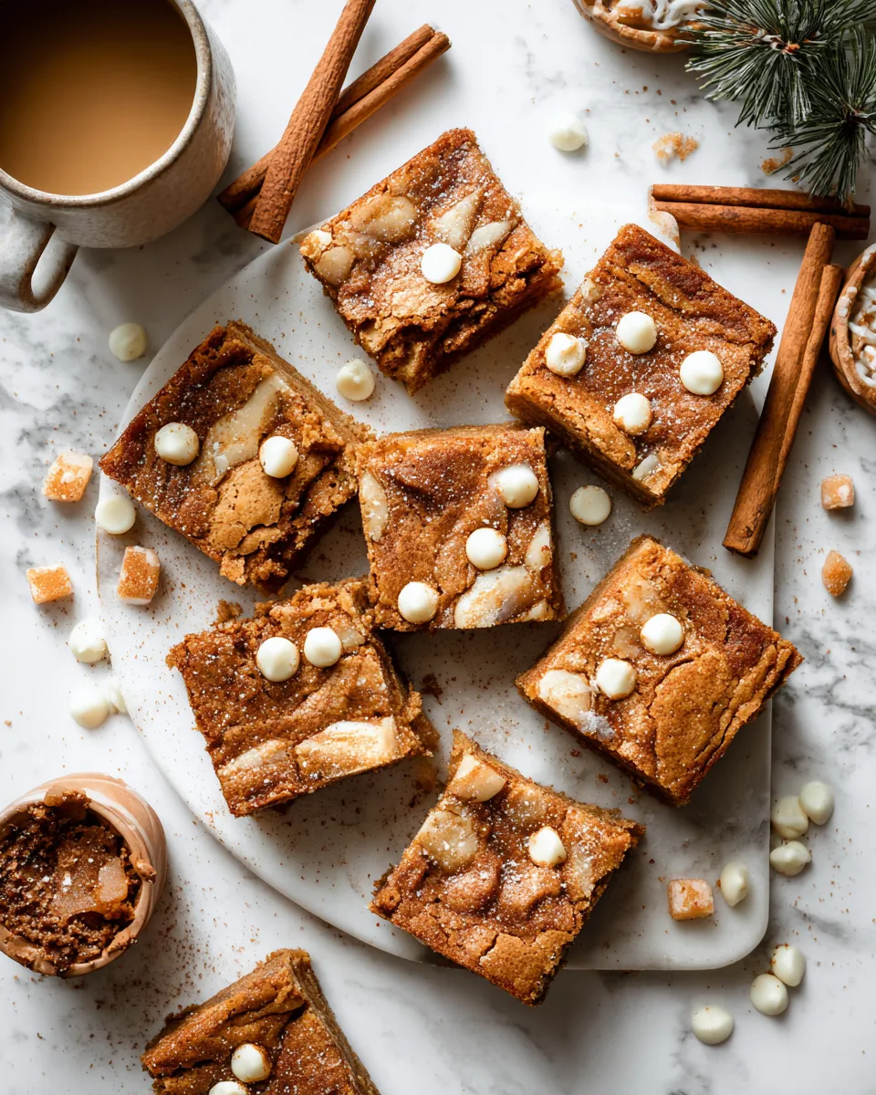 Chewy Snickerdoodle Blondies topped with cinnamon sugar, a delightful holiday dessert.