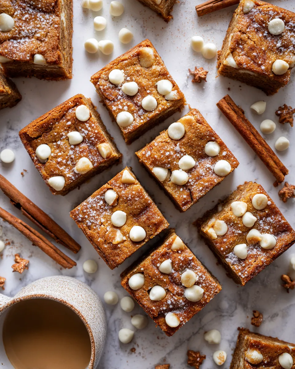 Chewy Snickerdoodle Blondies topped with cinnamon sugar, a delightful holiday dessert.
