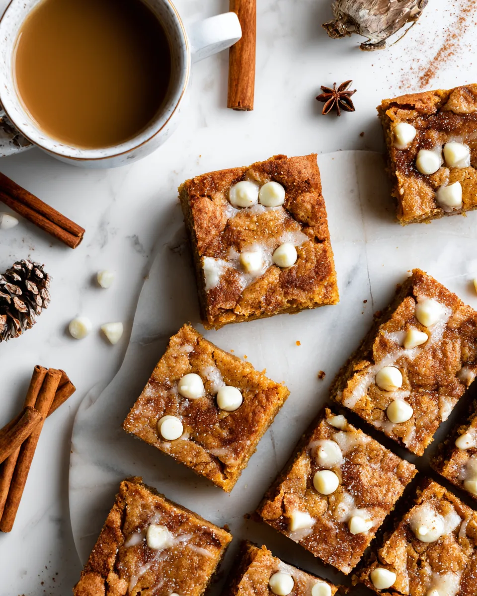 Chewy Snickerdoodle Blondies topped with cinnamon sugar, a delightful holiday dessert.