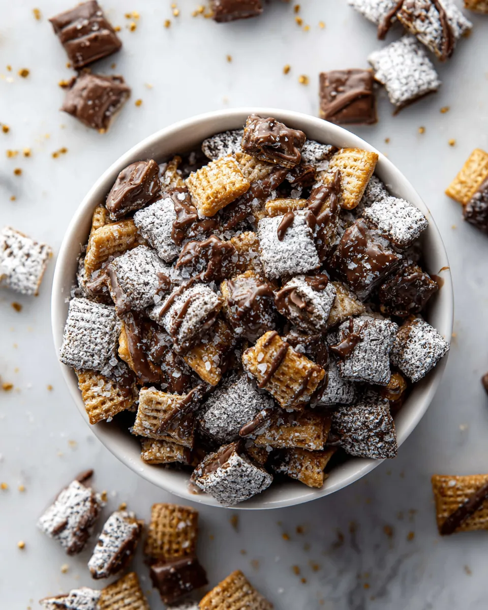 Delicious no-bake Twix Muddy Buddies made with Chex cereal, chocolate, and caramel, perfect for holiday gatherings and treating loved ones.