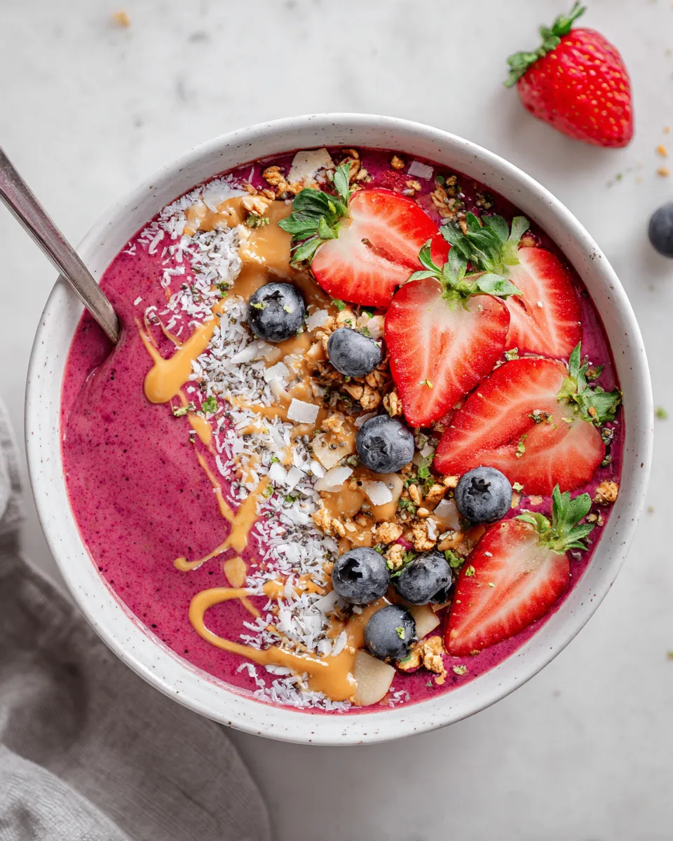 Delicious acai bowl topped with fresh fruits and granola, perfect for a healthy breakfast or snack.